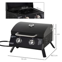 image-2 Burner Gas BBQ Grill Portable Folding Tabletop Barbecue Lid Thermometer Black