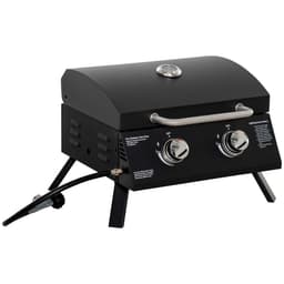 image-2 Burner Gas BBQ Grill Portable Folding Tabletop Barbecue Lid Thermometer Black