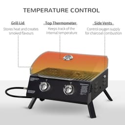 image-2 Burner Gas BBQ Grill Portable Folding Tabletop Barbecue Lid Thermometer Black
