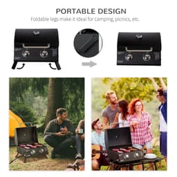 image-2 Burner Gas BBQ Grill Portable Folding Tabletop Barbecue Lid Thermometer Black