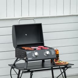 image-2 Burner Gas BBQ Grill Portable Folding Tabletop Barbecue Lid Thermometer Black