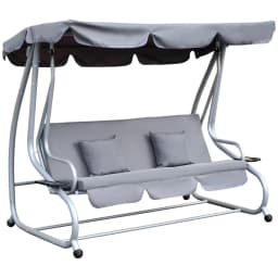 image-Outsunny 3-Seater Garden Hammock Swing Chair Bench Luxury W/2 Free Pillows-Grey
