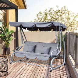 image-Outsunny 3-Seater Garden Hammock Swing Chair Bench Luxury W/2 Free Pillows-Grey