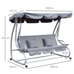 image-Outsunny 3-Seater Garden Hammock Swing Chair Bench Luxury W/2 Free Pillows-Grey
