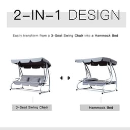 image-Outsunny 3-Seater Garden Hammock Swing Chair Bench Luxury W/2 Free Pillows-Grey