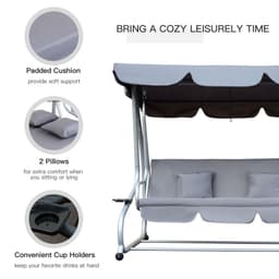image-Outsunny 3-Seater Garden Hammock Swing Chair Bench Luxury W/2 Free Pillows-Grey