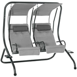 image-Canopy Swing Modern Outdoor Relax Chairs w/ 2 Separate Chairs, Grey