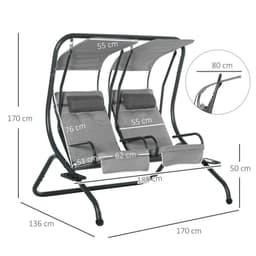 image-Canopy Swing Modern Outdoor Relax Chairs w/ 2 Separate Chairs, Grey