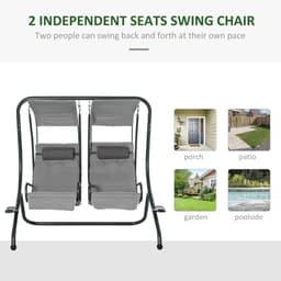image-Canopy Swing Modern Outdoor Relax Chairs w/ 2 Separate Chairs, Grey
