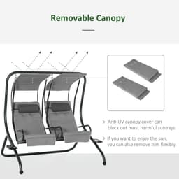 image-Canopy Swing Modern Outdoor Relax Chairs w/ 2 Separate Chairs, Grey