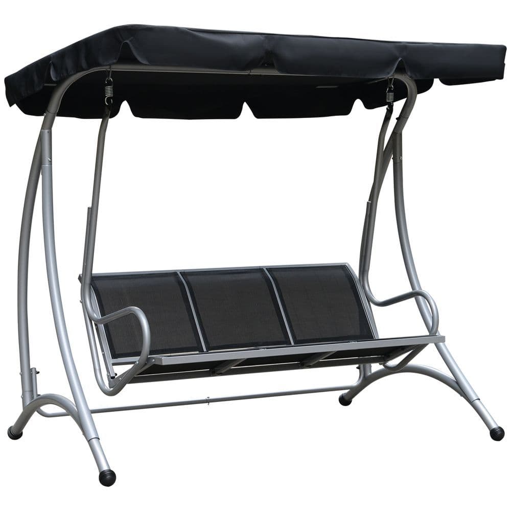 image-3 Person Steel Swing Chair & Adjustable Canopy - Black Seat
