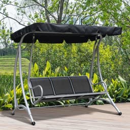 image-3 Person Steel Swing Chair & Adjustable Canopy - Black Seat