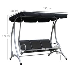 image-3 Person Steel Swing Chair & Adjustable Canopy - Black Seat