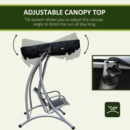 image-3 Person Steel Swing Chair & Adjustable Canopy - Black Seat
