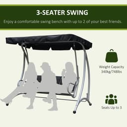 image-3 Person Steel Swing Chair & Adjustable Canopy - Black Seat