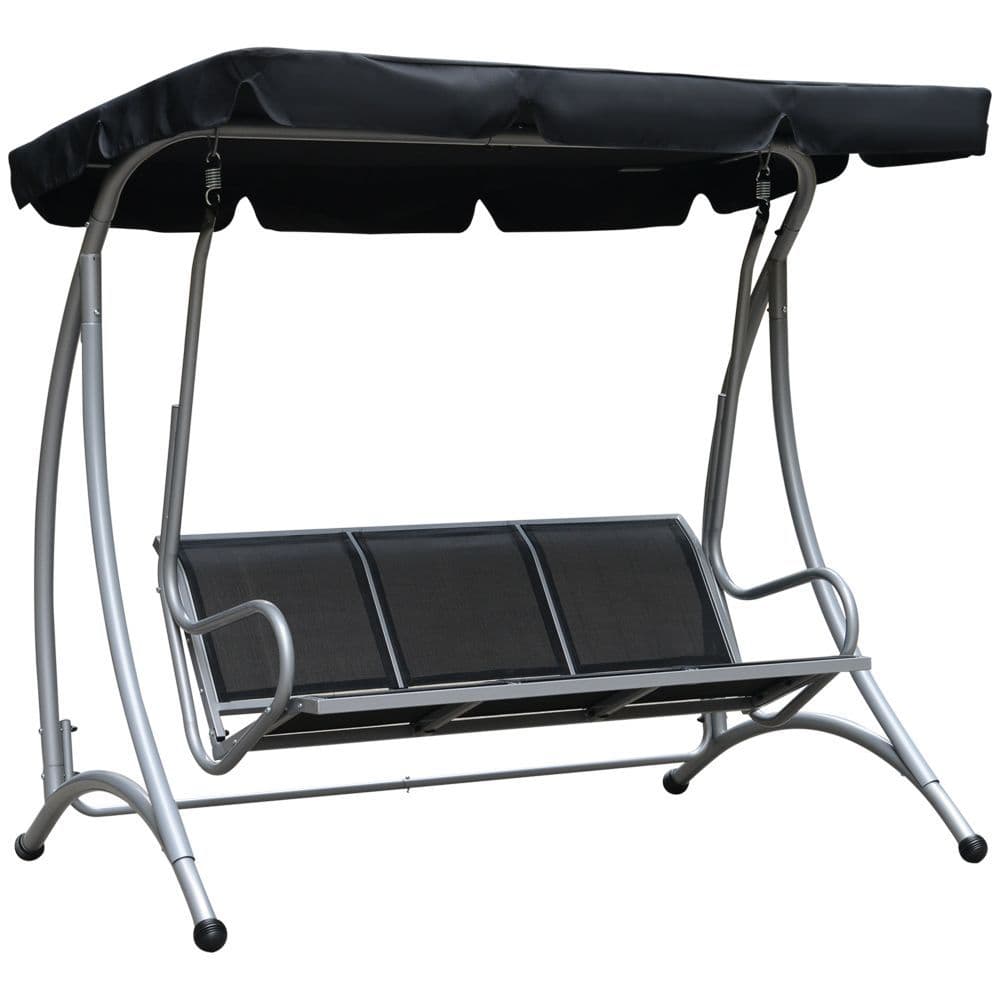 image-3 Person Steel Swing Chair & Adjustable Canopy - Black Seat