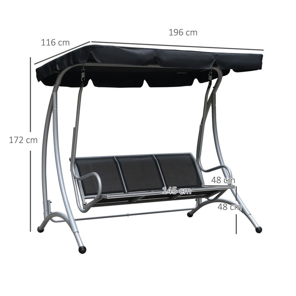 image-3 Person Steel Swing Chair & Adjustable Canopy - Black Seat