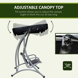 image-3 Person Steel Swing Chair & Adjustable Canopy - Black Seat