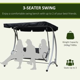 image-3 Person Steel Swing Chair & Adjustable Canopy - Black Seat