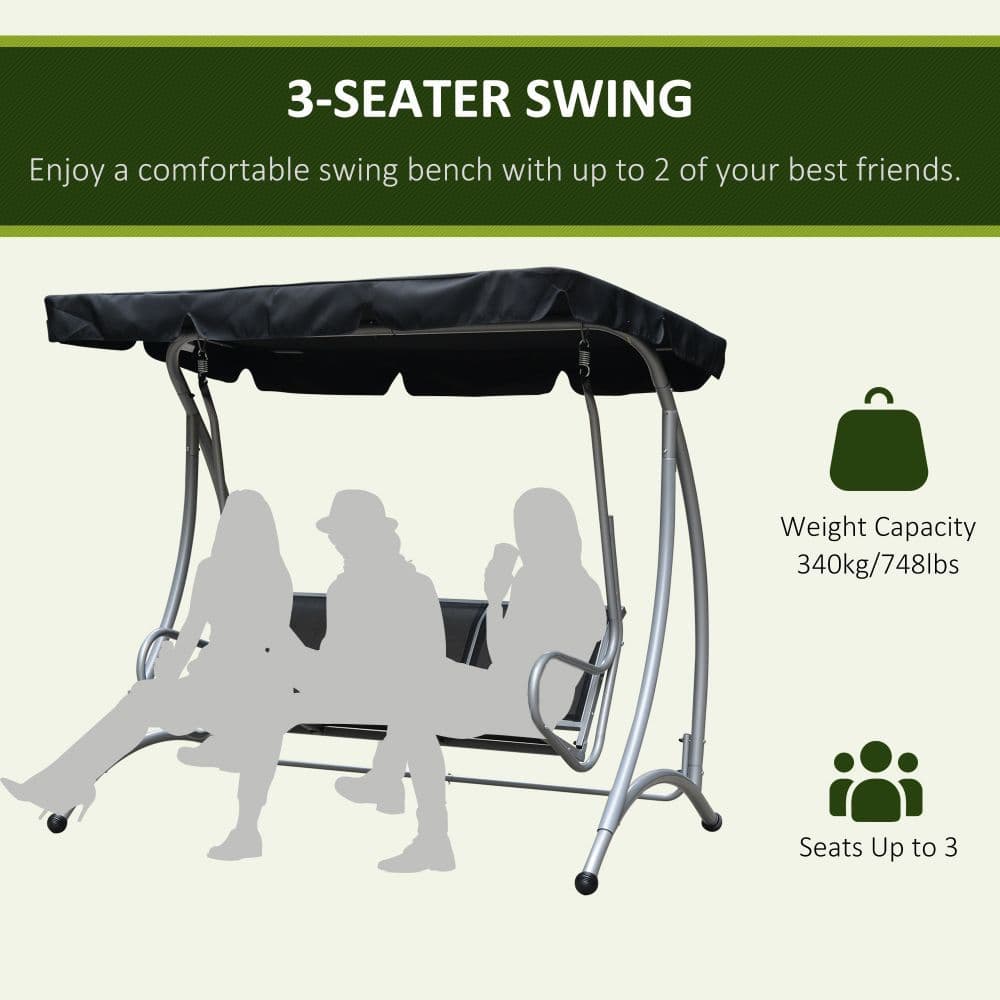 image-3 Person Steel Swing Chair & Adjustable Canopy - Black Seat