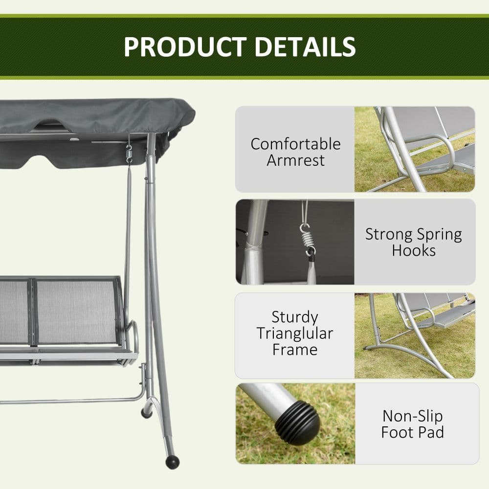 image-3 Person Steel Swing Chair & Adjustable Canopy - Dark Grey