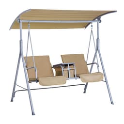 image-Outsunny Outdoor Love Seat Swing Chair, Steel-Beige