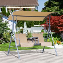 image-Outsunny Outdoor Love Seat Swing Chair, Steel-Beige