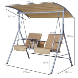 image-Outsunny Outdoor Love Seat Swing Chair, Steel-Beige