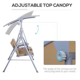 image-Outsunny Outdoor Love Seat Swing Chair, Steel-Beige