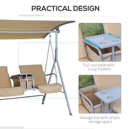 image-Outsunny Outdoor Love Seat Swing Chair, Steel-Beige