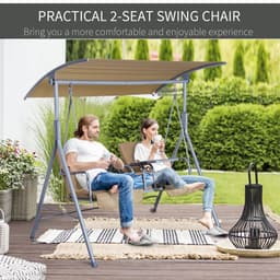 image-Outsunny Outdoor Love Seat Swing Chair, Steel-Beige