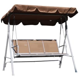 image-Outsunny Outdoor 3-Seater Swing Chair Garden Hammock Bench Rock Shelter-Brown