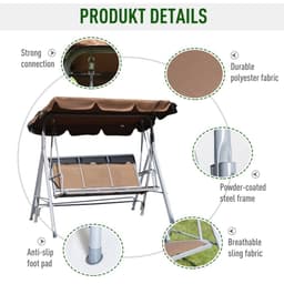 image-Outsunny Outdoor 3-Seater Swing Chair Garden Hammock Bench Rock Shelter-Brown