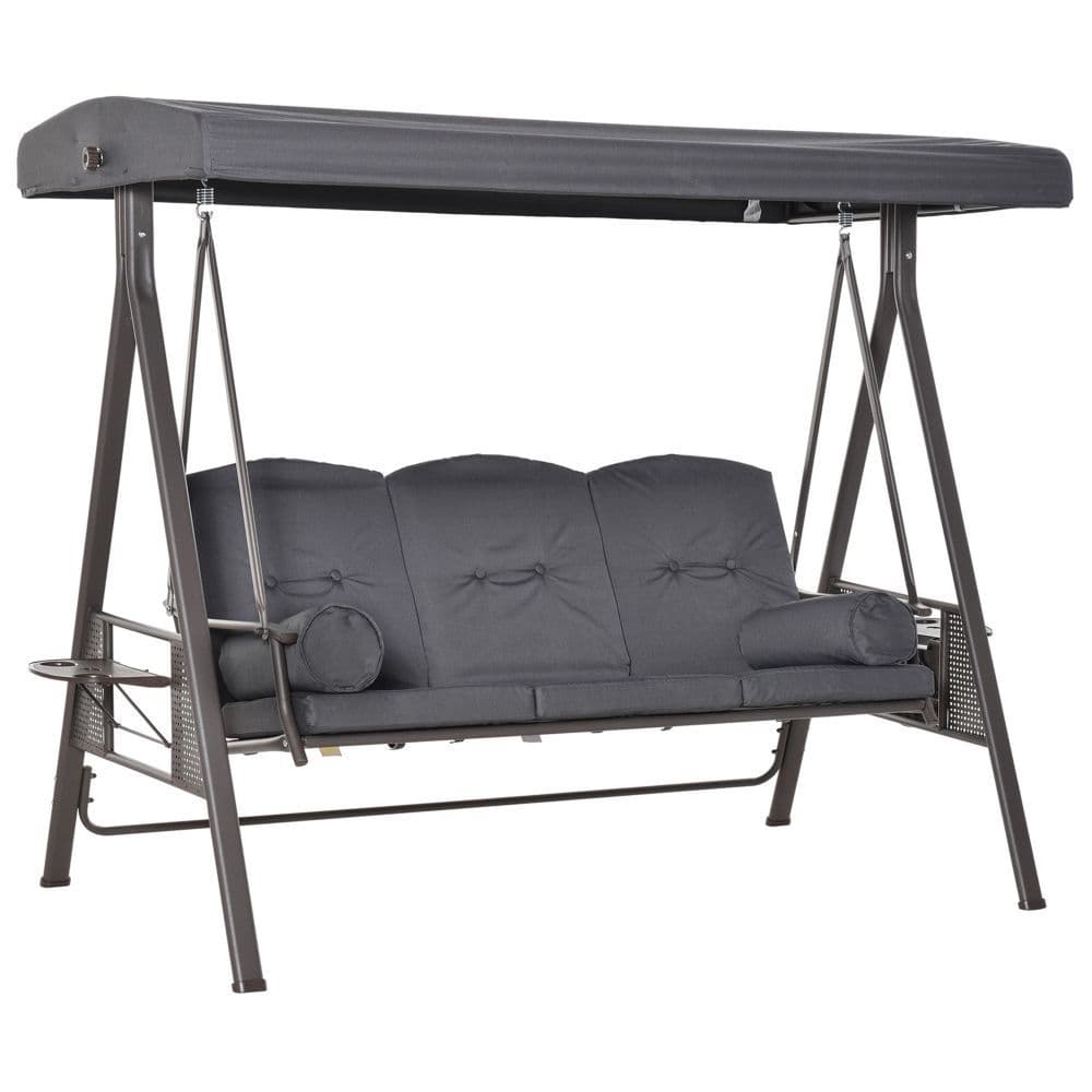 image-Steel Swing Chair Hammock Garden 3 Seater Canopy w/ Cushions Shelter