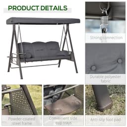 image-Steel Swing Chair Hammock Garden 3 Seater Canopy w/ Cushions Shelter