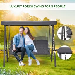 image-Steel Swing Chair Hammock Garden 3 Seater Canopy w/ Cushions Shelter