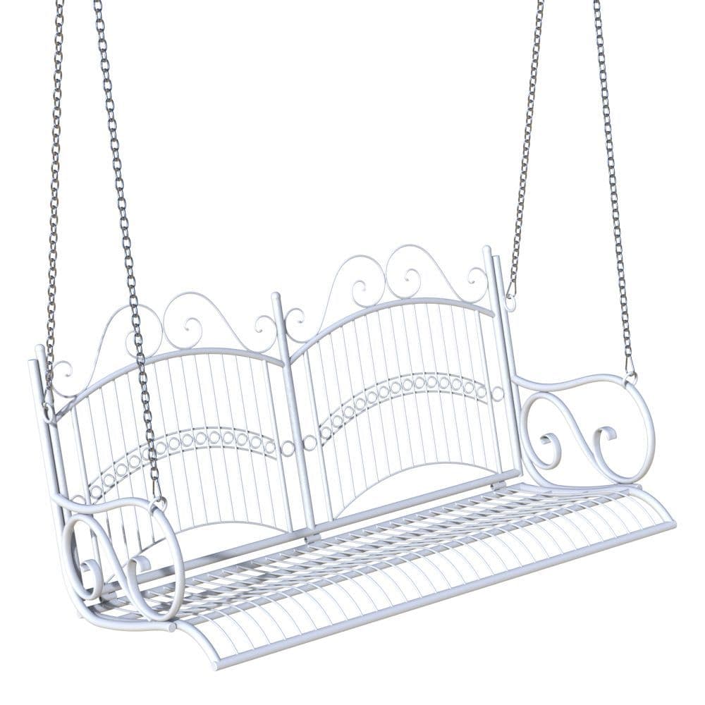 image-Outsunny Metal 2-Seater Outdoor Garden Swing Bench White