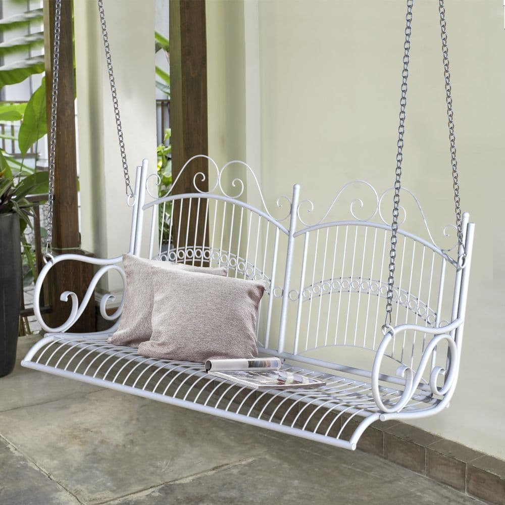 image-Outsunny Metal 2-Seater Outdoor Garden Swing Bench White