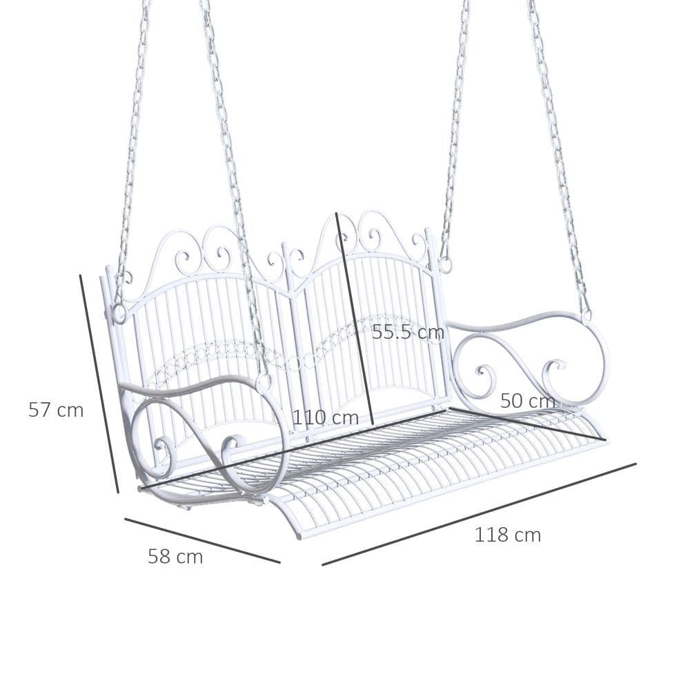 image-Outsunny Metal 2-Seater Outdoor Garden Swing Bench White