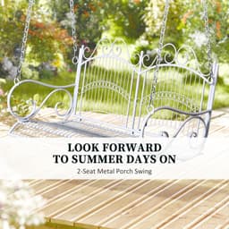 image-Outsunny Metal 2-Seater Outdoor Garden Swing Bench White