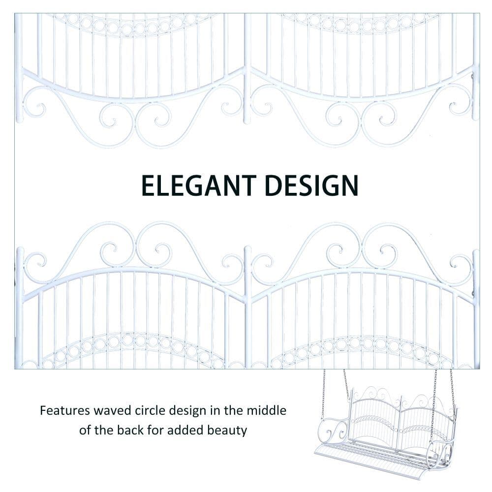 image-Outsunny Metal 2-Seater Outdoor Garden Swing Bench White