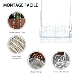 image-Outsunny Metal 2-Seater Outdoor Garden Swing Bench White