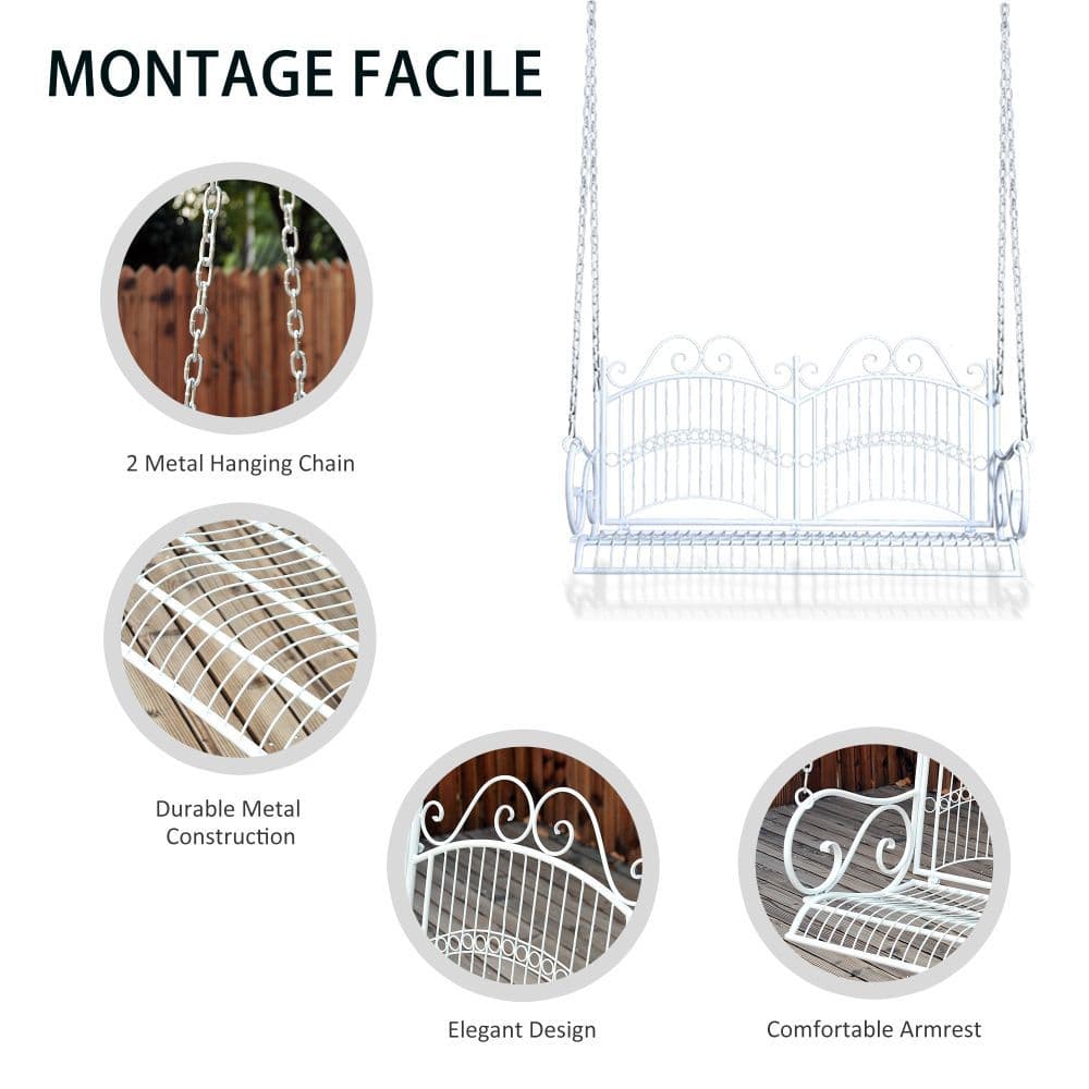 image-Outsunny Metal 2-Seater Outdoor Garden Swing Bench White