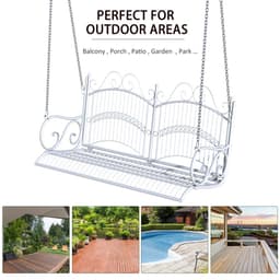 image-Outsunny Metal 2-Seater Outdoor Garden Swing Bench White