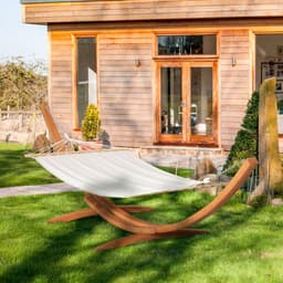 image-Outdoor Garden Hammock & Wooden Stand Swing Hanging Bed White