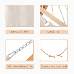 image-Outdoor Garden Hammock & Wooden Stand Swing Hanging Bed White