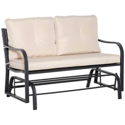 image-2-Person Loveseat Rocking Chair with Armrest & Weather Resistant Cushions, Khaki