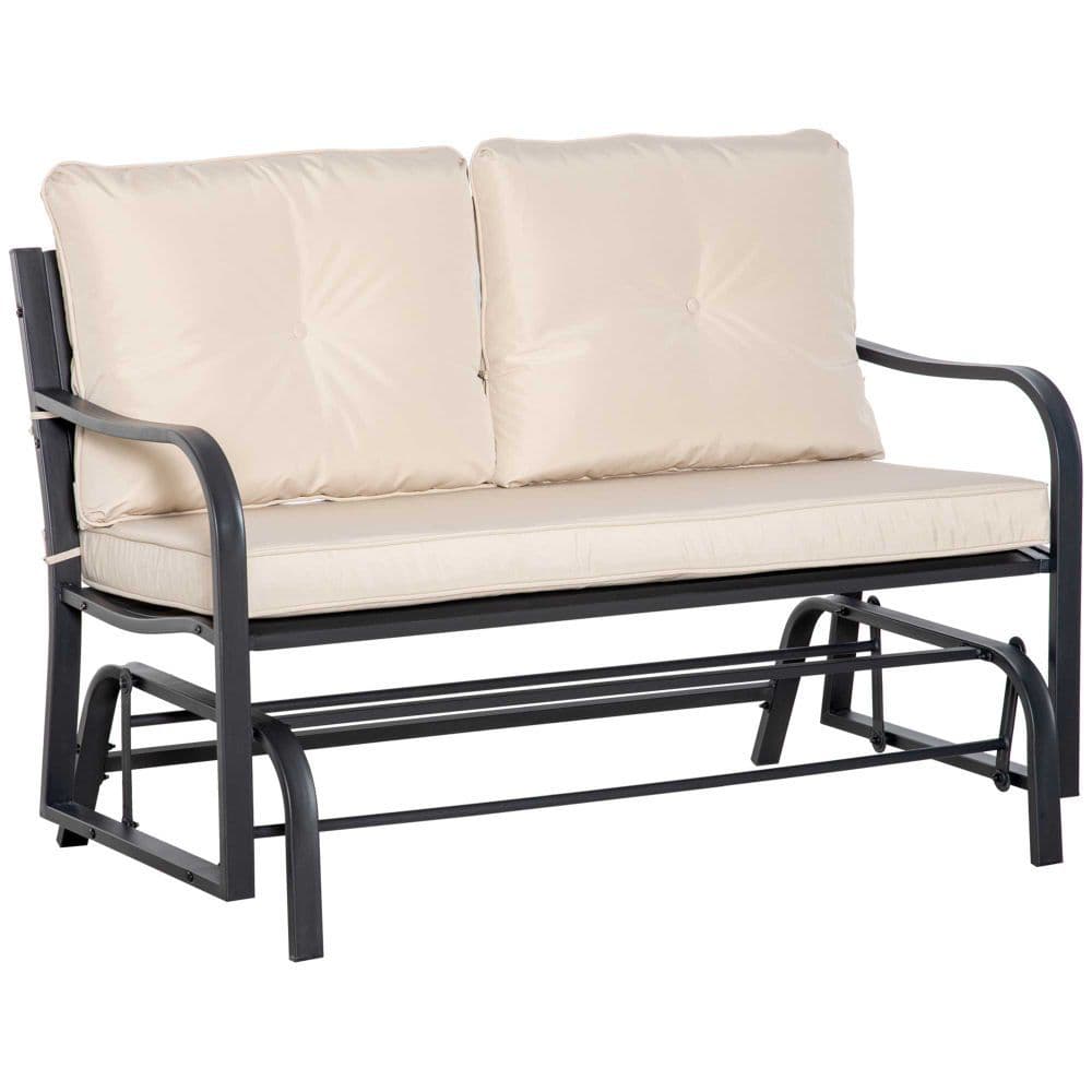 image-2-Person Loveseat Rocking Chair with Armrest & Weather Resistant Cushions, Khaki