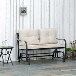 image-2-Person Loveseat Rocking Chair with Armrest & Weather Resistant Cushions, Khaki