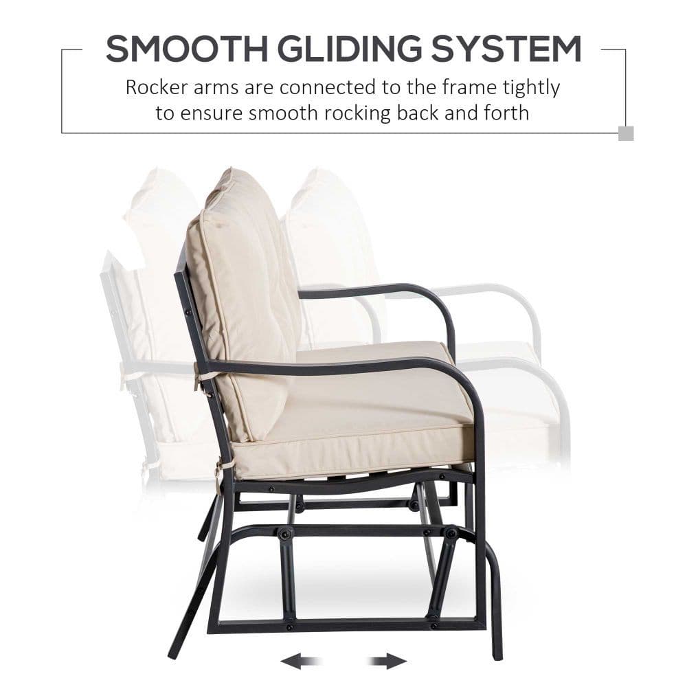 image-2-Person Loveseat Rocking Chair with Armrest & Weather Resistant Cushions, Khaki